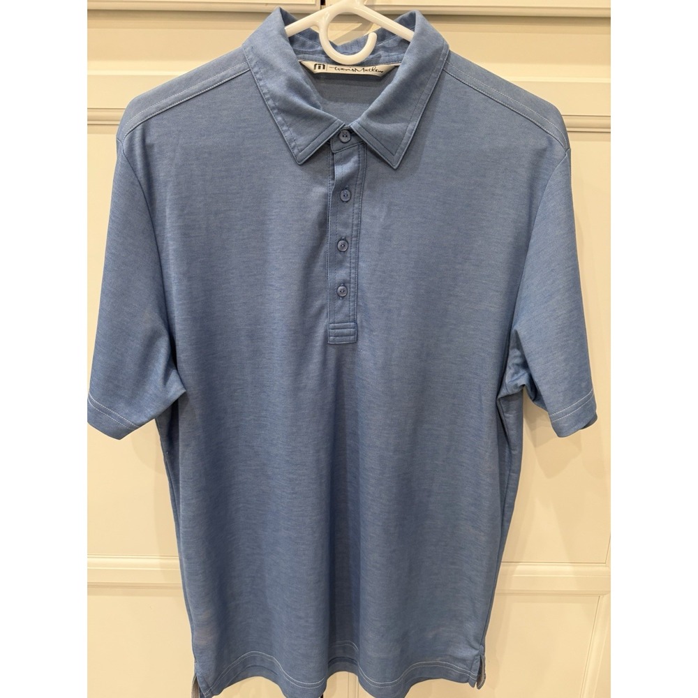 TRAVIS MATHEW Short Sleeve Polo Shirt Mens M Blue PimaCotton Poly Tech Quickdry
